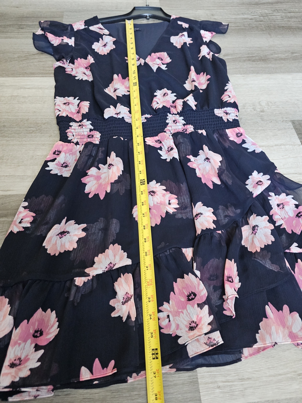 Tommy Hilfiger Navy Blue Pink Floral Faux Wrap Dress Flutter Sleeve XL / 14-16 - Picture 9 of 16